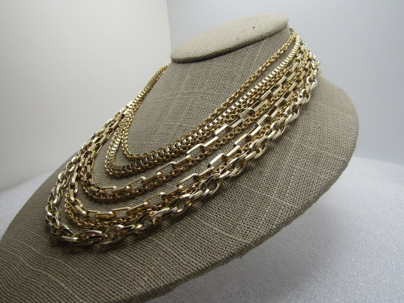 Vintage Eight Strand Necklace, 18", West Germany, Mixed Links, 1960's-1970's - 2