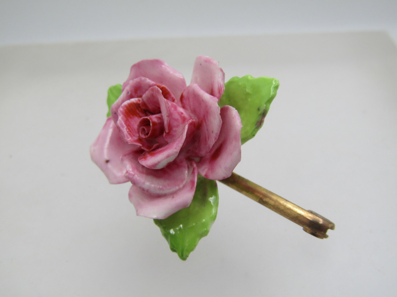 Vintage Porcelain Rose Brooch, England, 1950's-1960's - 3