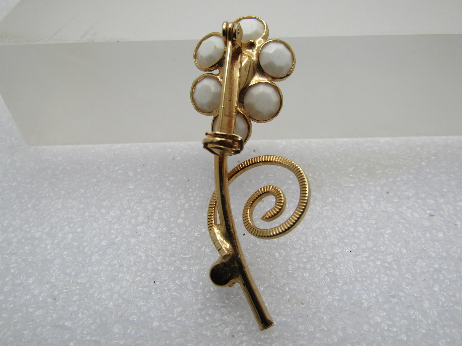 Vintage White & Black Floral Stem Brooch, 1960's - 4