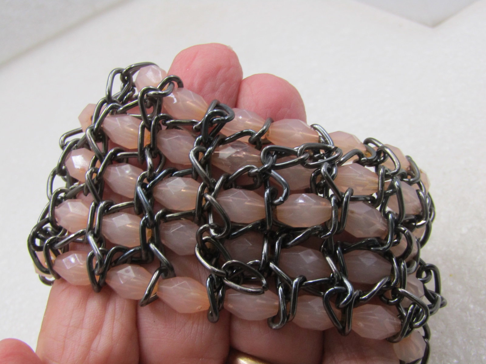 Pink Faceted Wide Chain Stretch Bracelet, 2", 1980'S-1990'S - 4