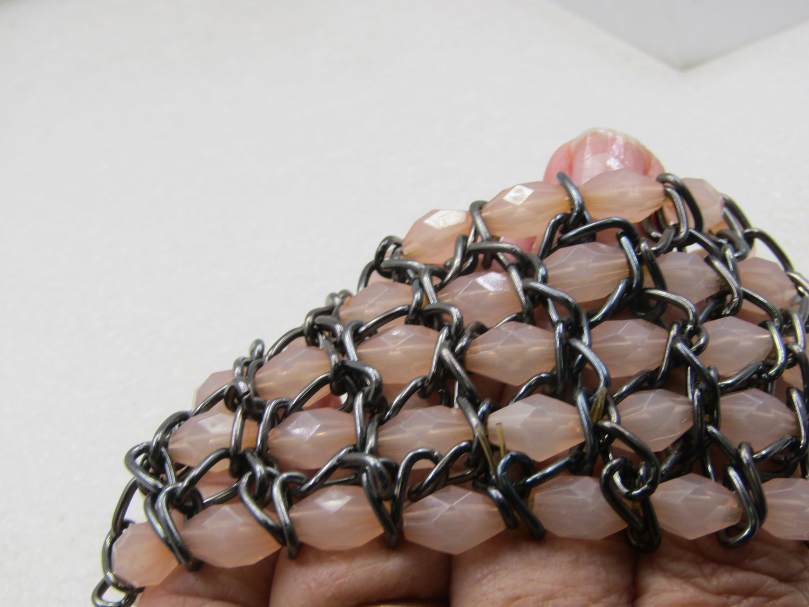 Pink Faceted Wide Chain Stretch Bracelet, 2", 1980'S-1990'S - 5