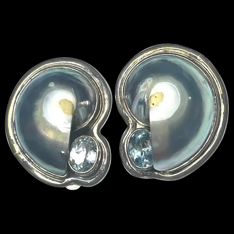 Estate Amy Kahn Russell Shell and Blue Topaz Sterling Silver Earrings (1 of 6)