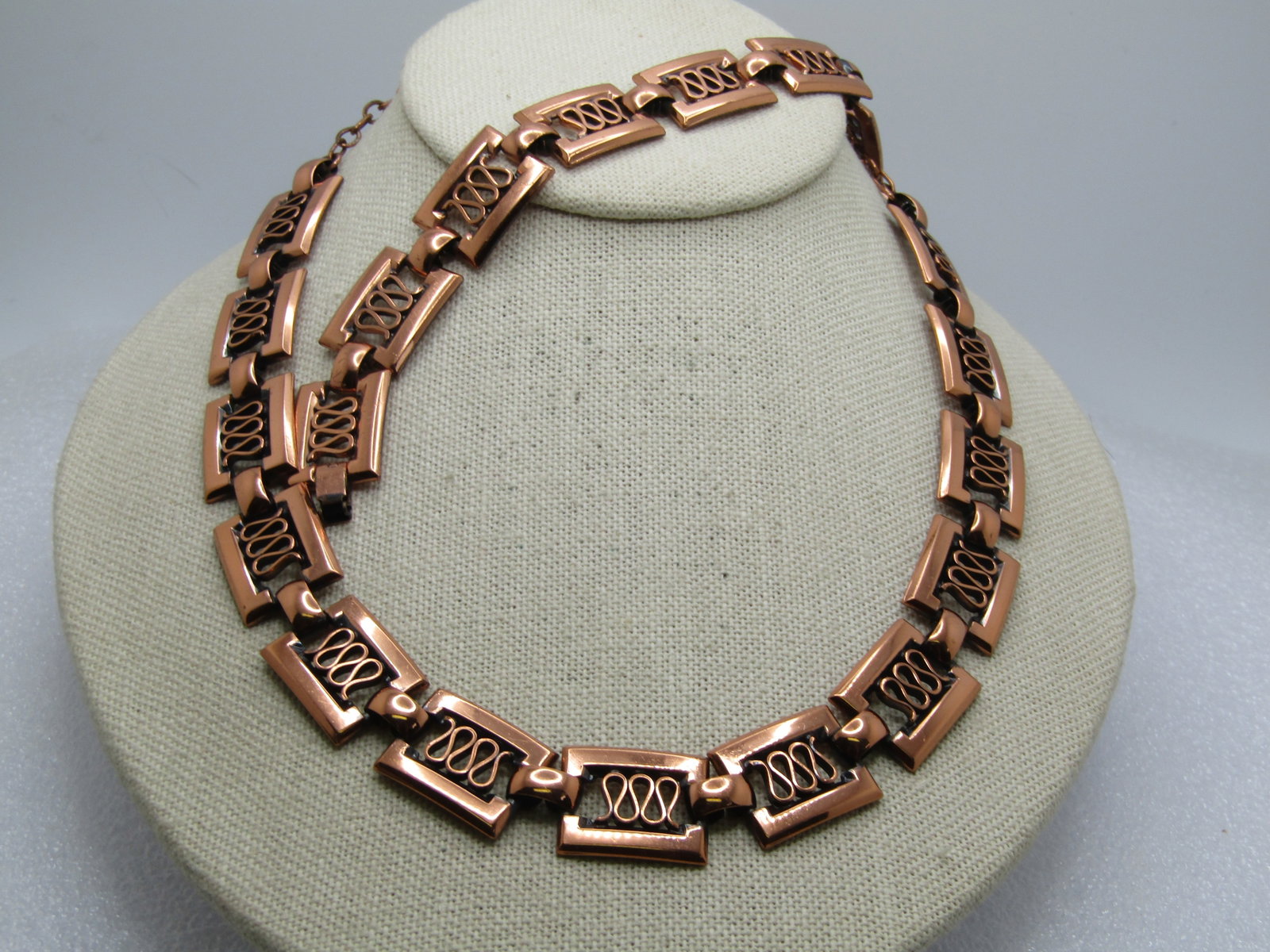 Vintage Renoir Scrolled Copper Necklace, Bracelet, Single Earring. Mid-Century - 2