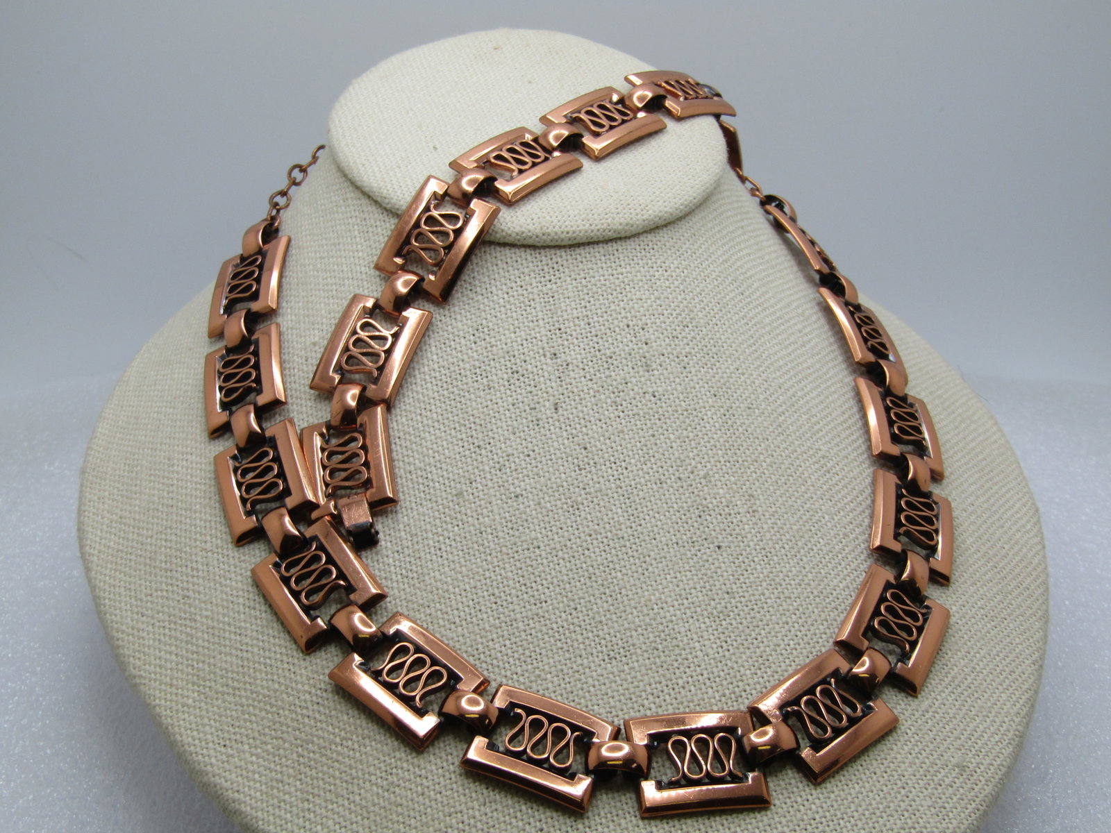 Vintage Renoir Scrolled Copper Necklace, Bracelet, Single Earring. Mid-Century - 3