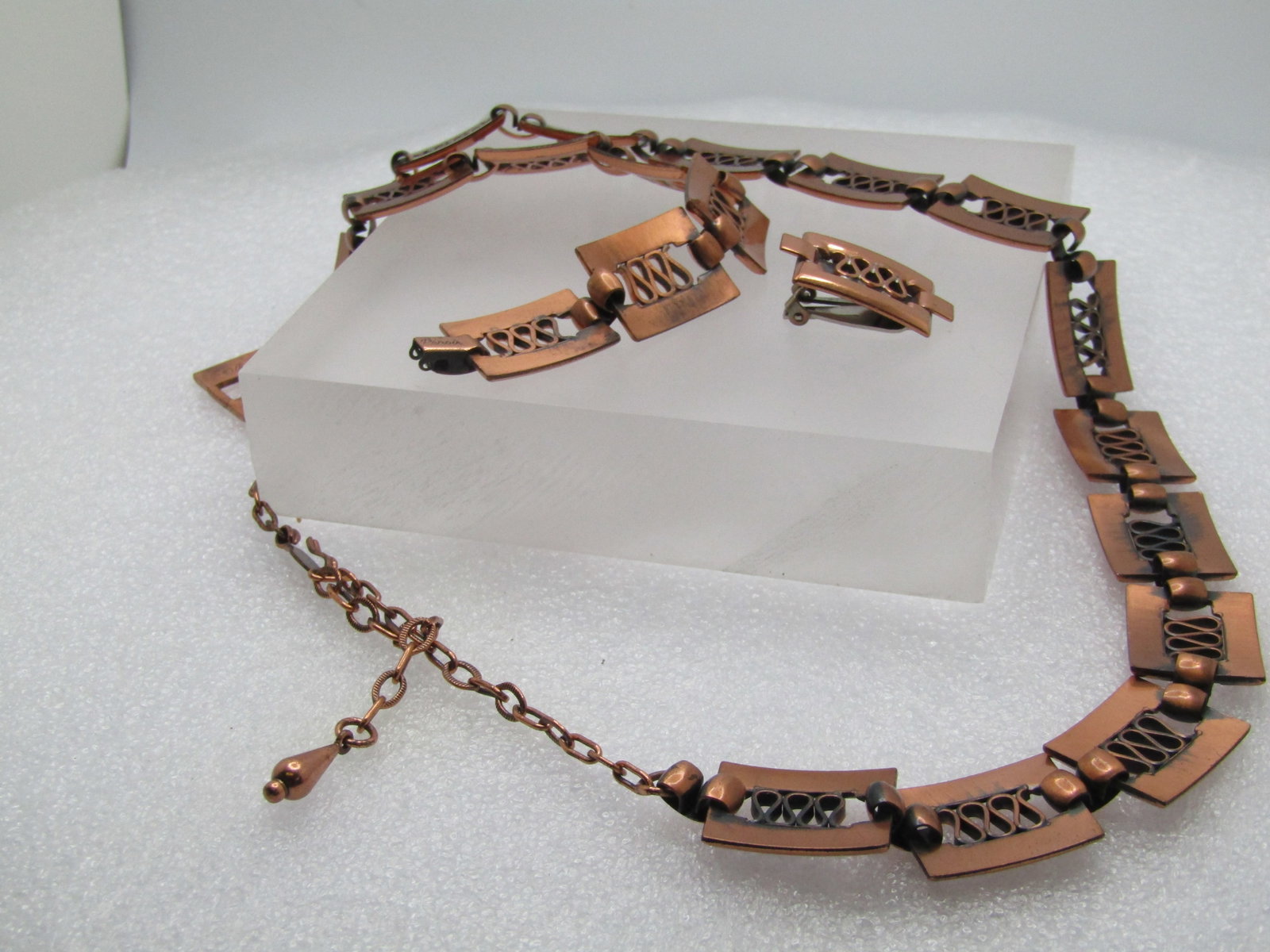 Vintage Renoir Scrolled Copper Necklace, Bracelet, Single Earring. Mid-Century - 5
