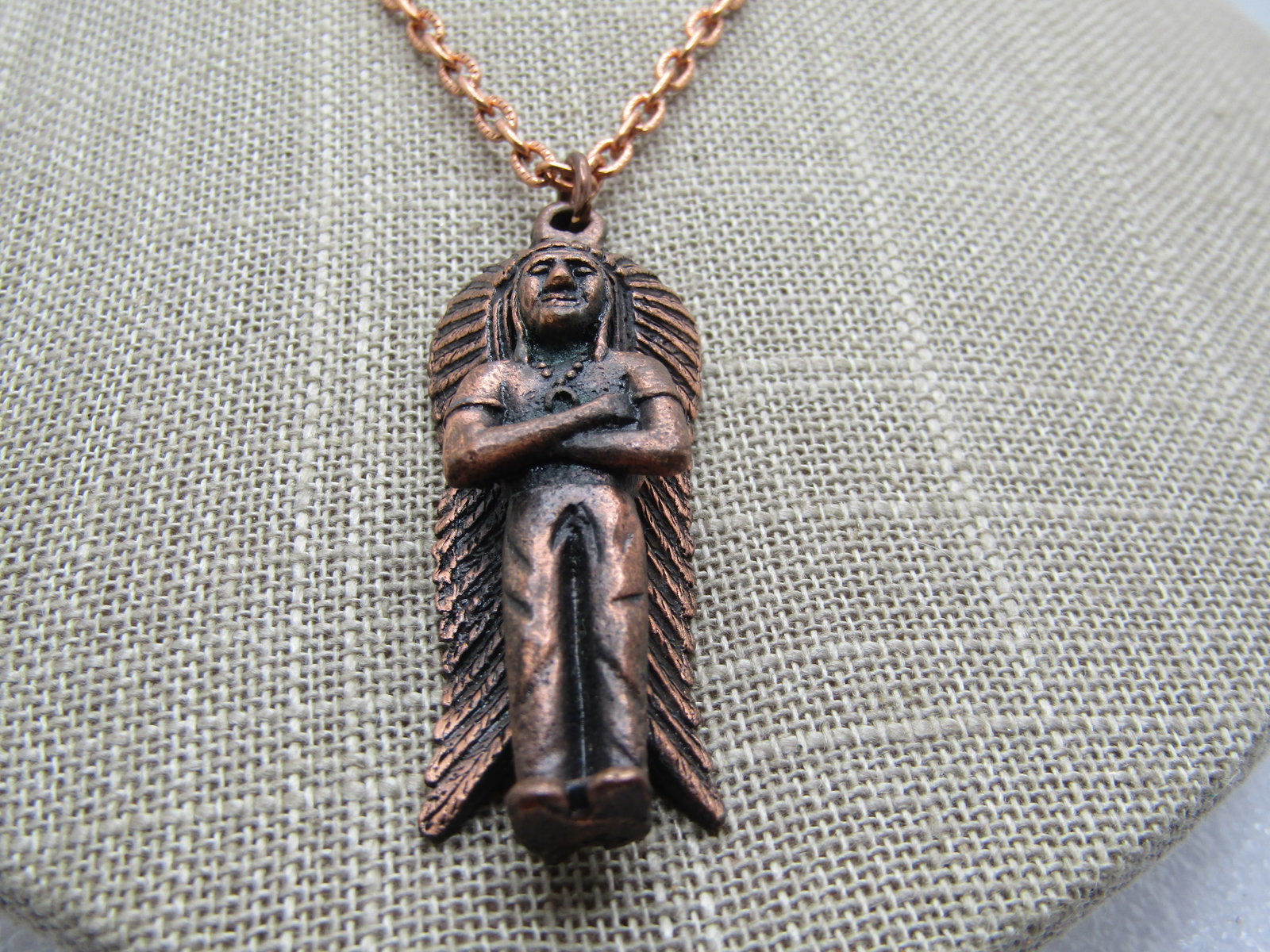 Vintage Copper Indian Chief Necklace, 24", 1960's-1970's - 2