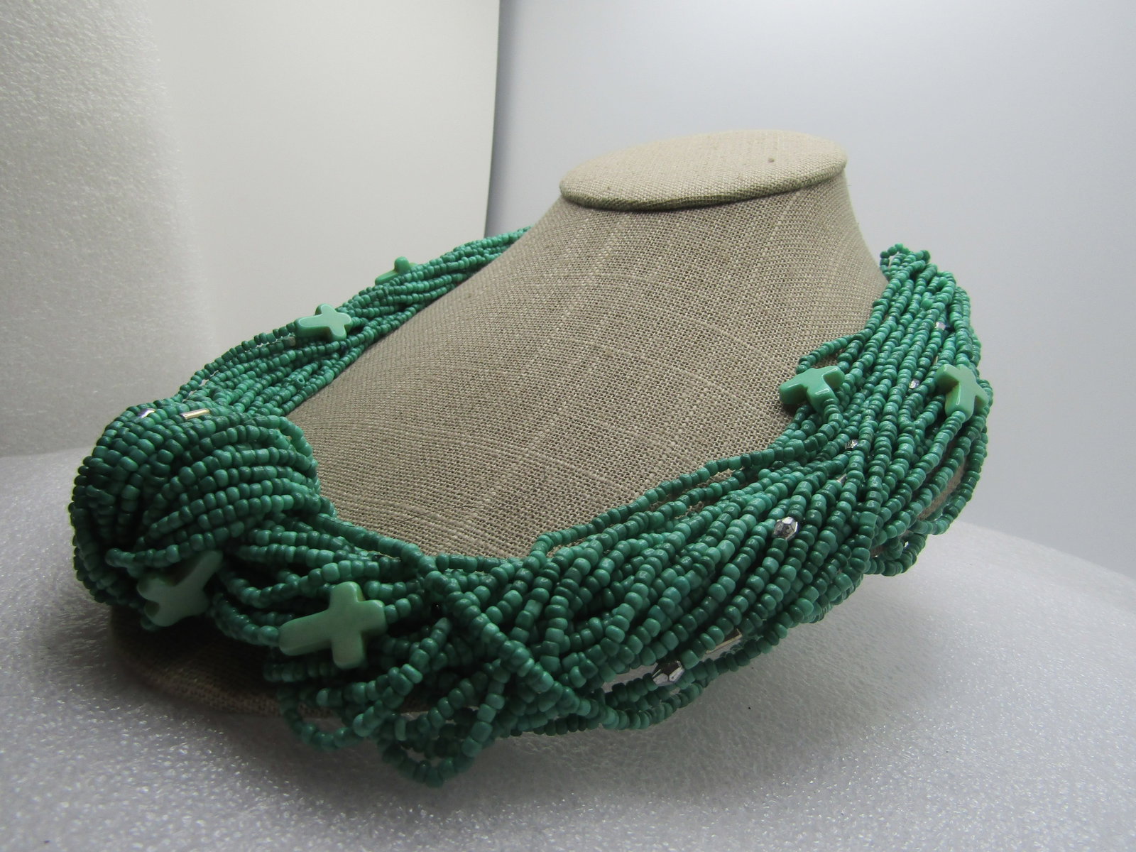 Vintage Turquoise Seed Bead & Cross Necklace, 23", 1980's - 3