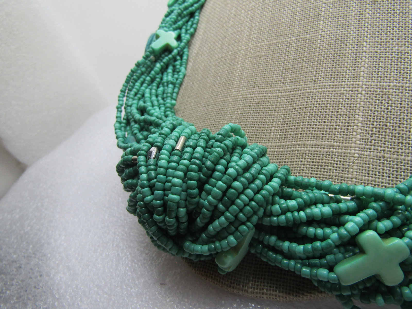 Vintage Turquoise Seed Bead & Cross Necklace, 23", 1980's - 5