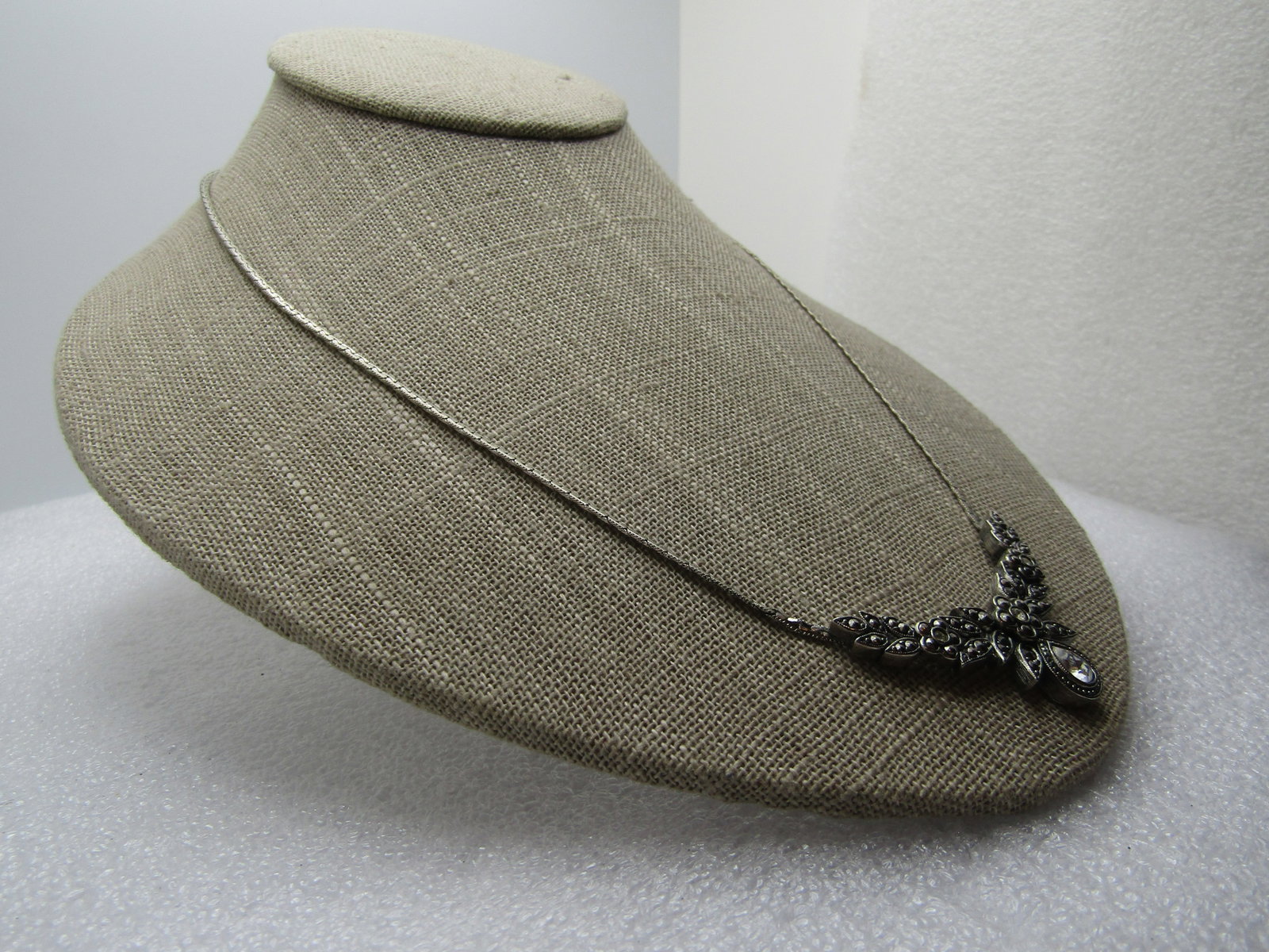 Vintage Faux Marcasite & Rhinestone Floral Necklace, 18.5", 1980's-1990's - 4