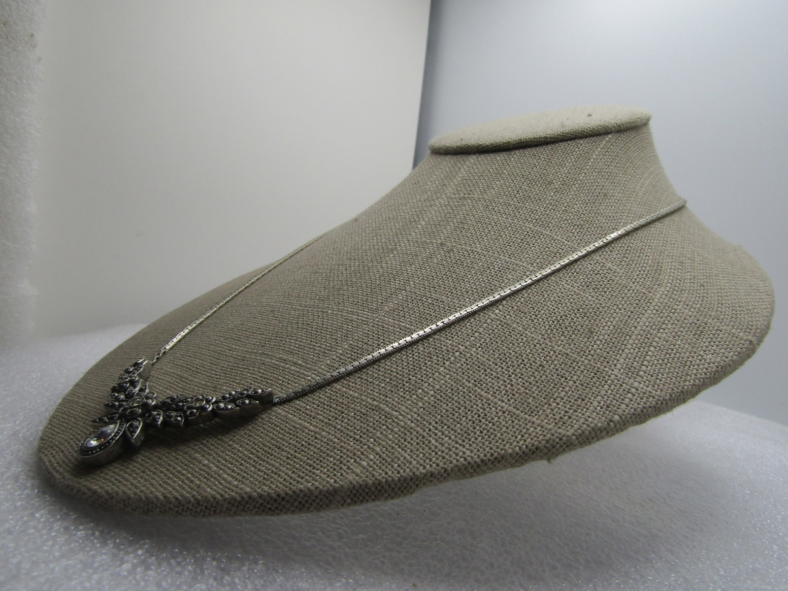 Vintage Faux Marcasite & Rhinestone Floral Necklace, 18.5", 1980's-1990's - 5
