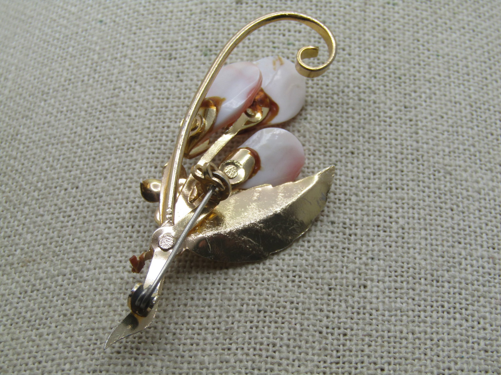 Vintage Shell & Rhinestone Stem Brooch, 1960's-1970's, 2" - 4