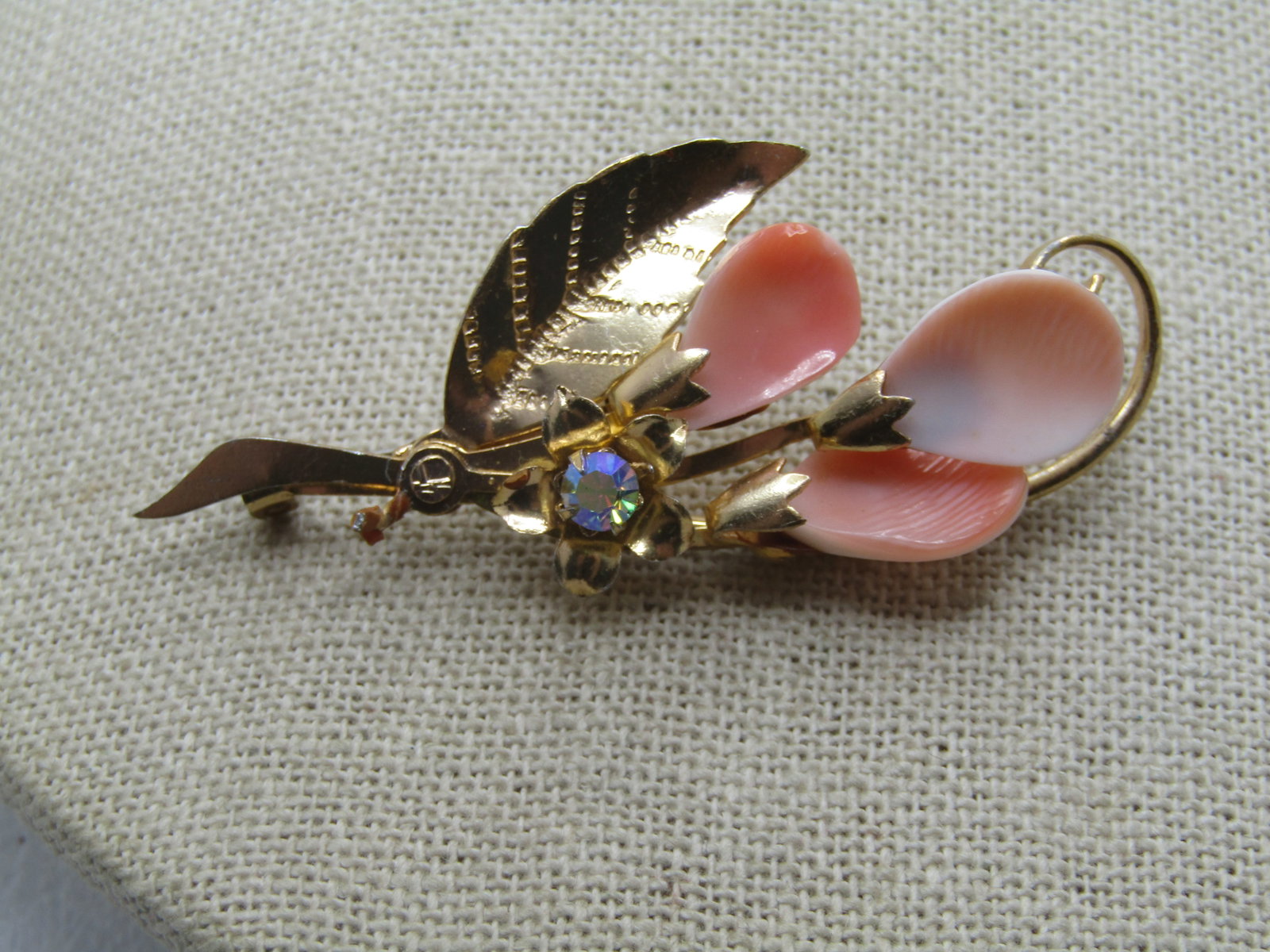 Vintage Shell & Rhinestone Stem Brooch, 1960's-1970's, 2" - 5