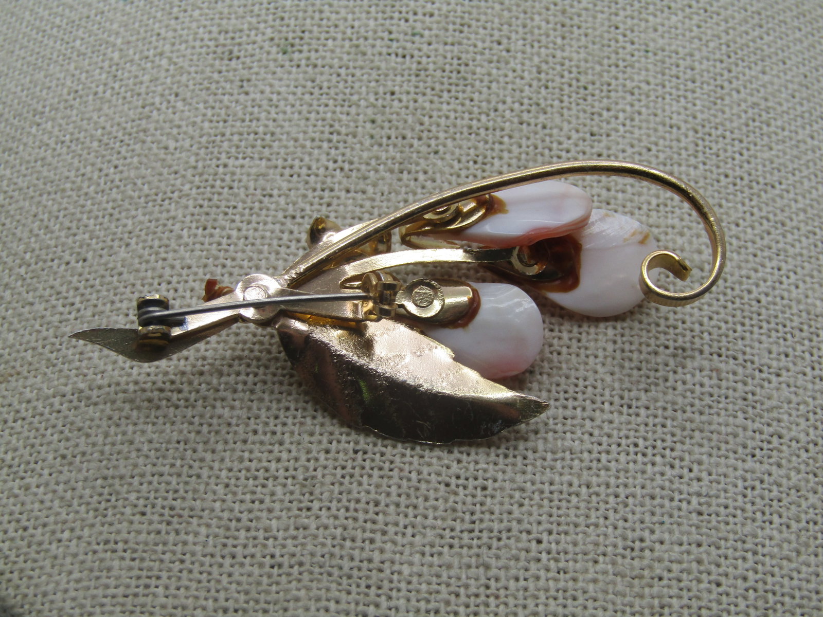 Vintage Shell & Rhinestone Stem Brooch, 1960's-1970's, 2" - 6