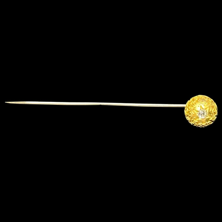 Vintage European Cut Diamond 14k Gold Ornate Ball Stickpin (1 of 8)