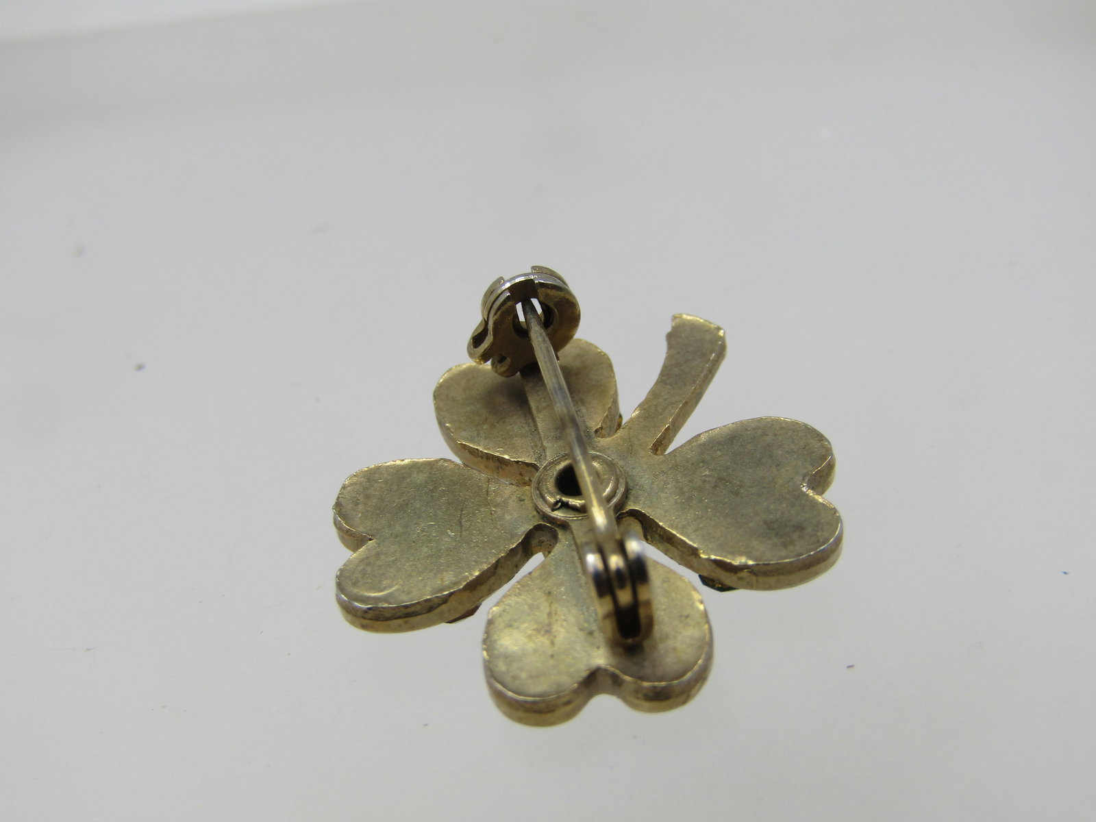 Vintage Green & Clear Rhinestone Shamrock Brooch, 1940's-1950's - 4