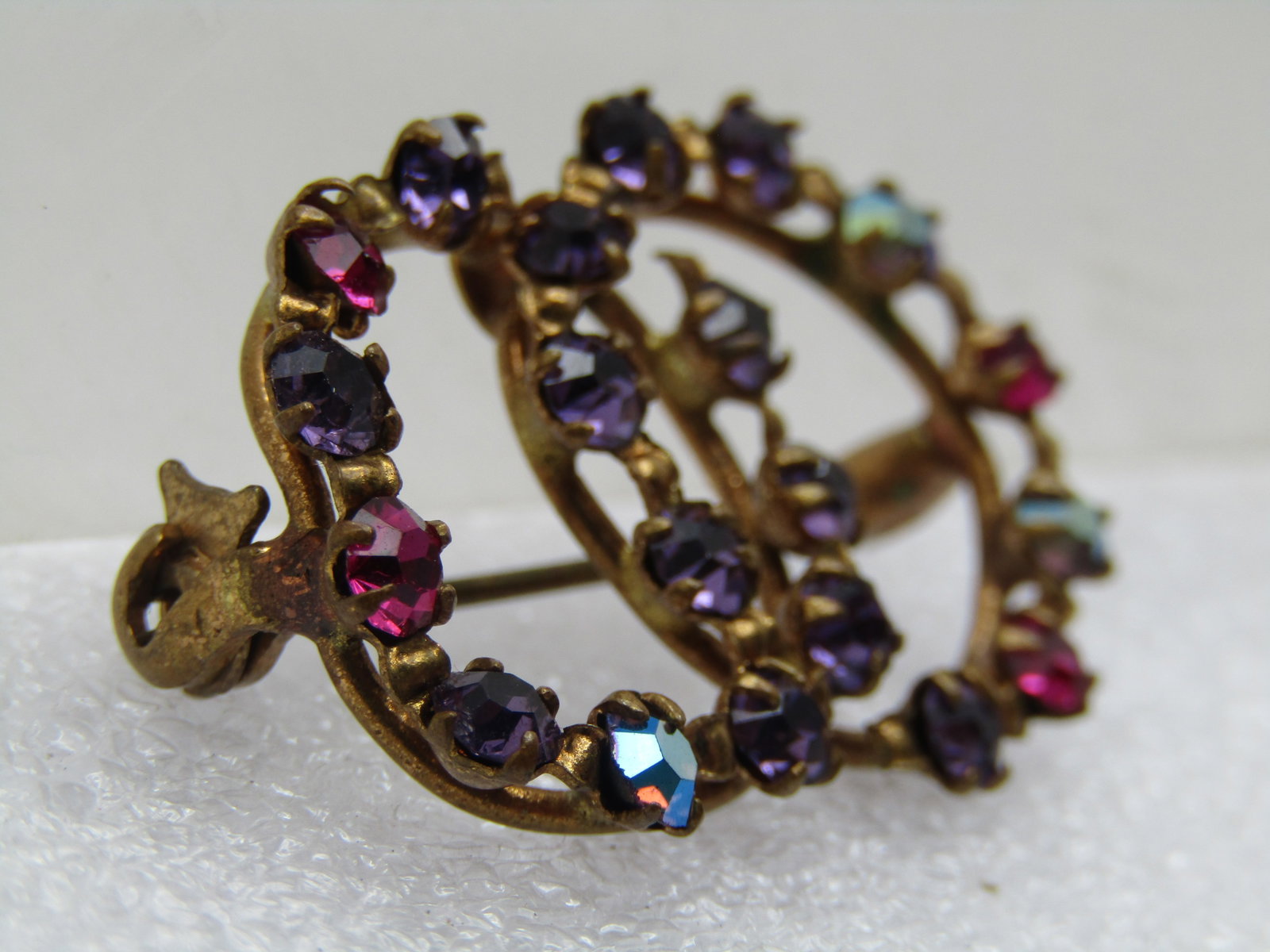 Vintage Austrian Crystal Rhinestone Brooch, Double Circle, 1950's - 2