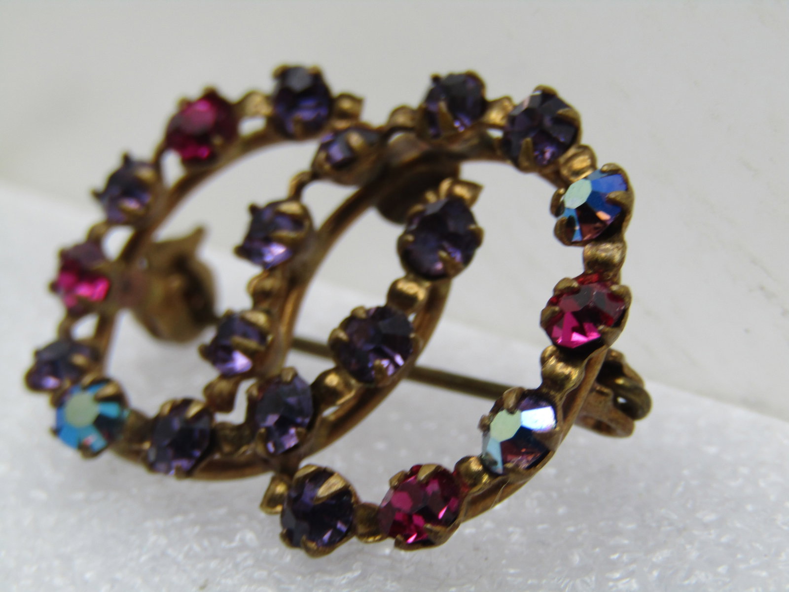 Vintage Austrian Crystal Rhinestone Brooch, Double Circle, 1950's - 3
