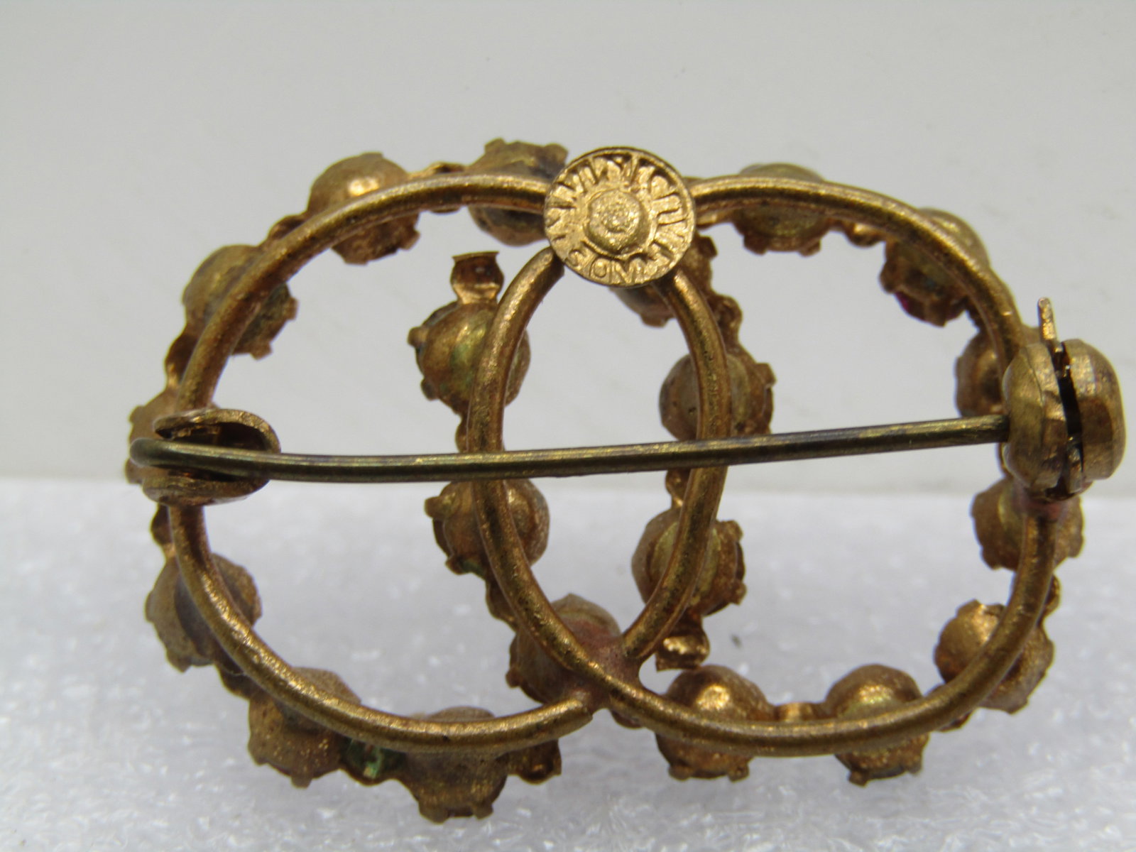 Vintage Austrian Crystal Rhinestone Brooch, Double Circle, 1950's - 4