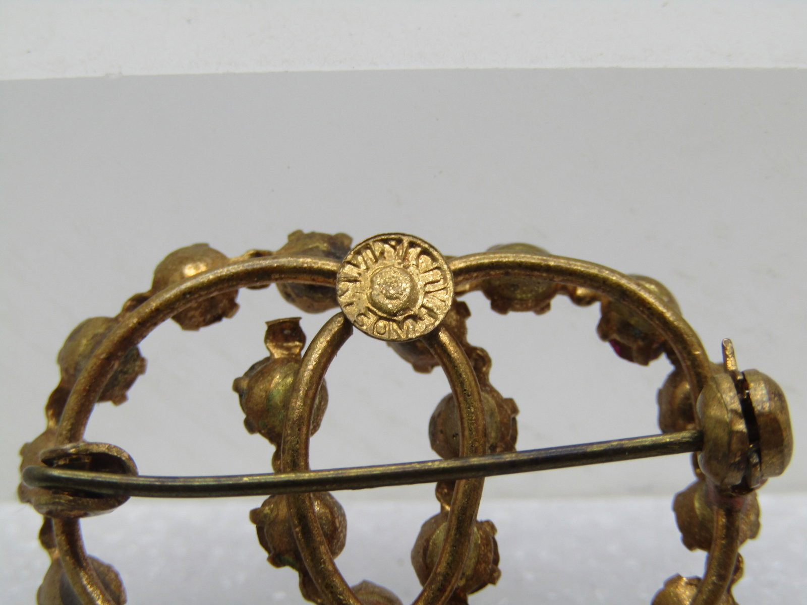 Vintage Austrian Crystal Rhinestone Brooch, Double Circle, 1950's - 5