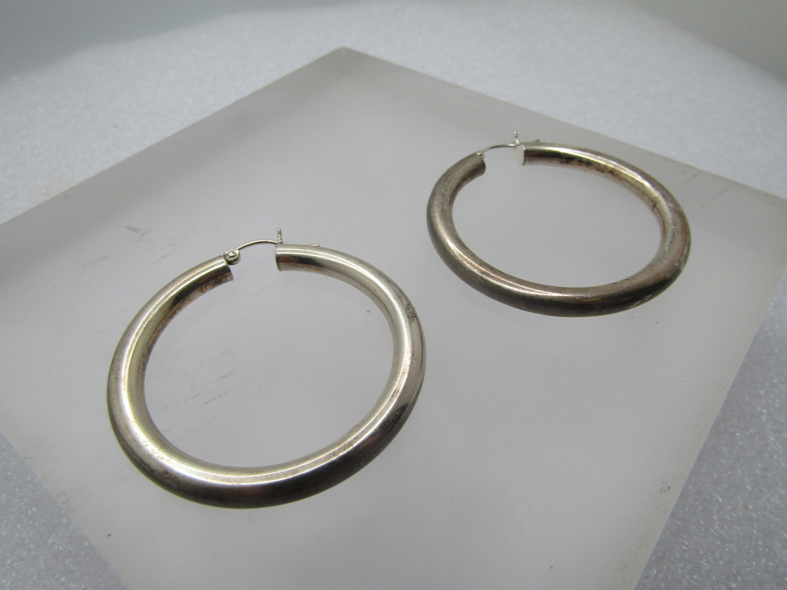 Vintage Sterling Hoope Earrings, Pierced, 1970's, 1980's, Signed, 1.5" - 5