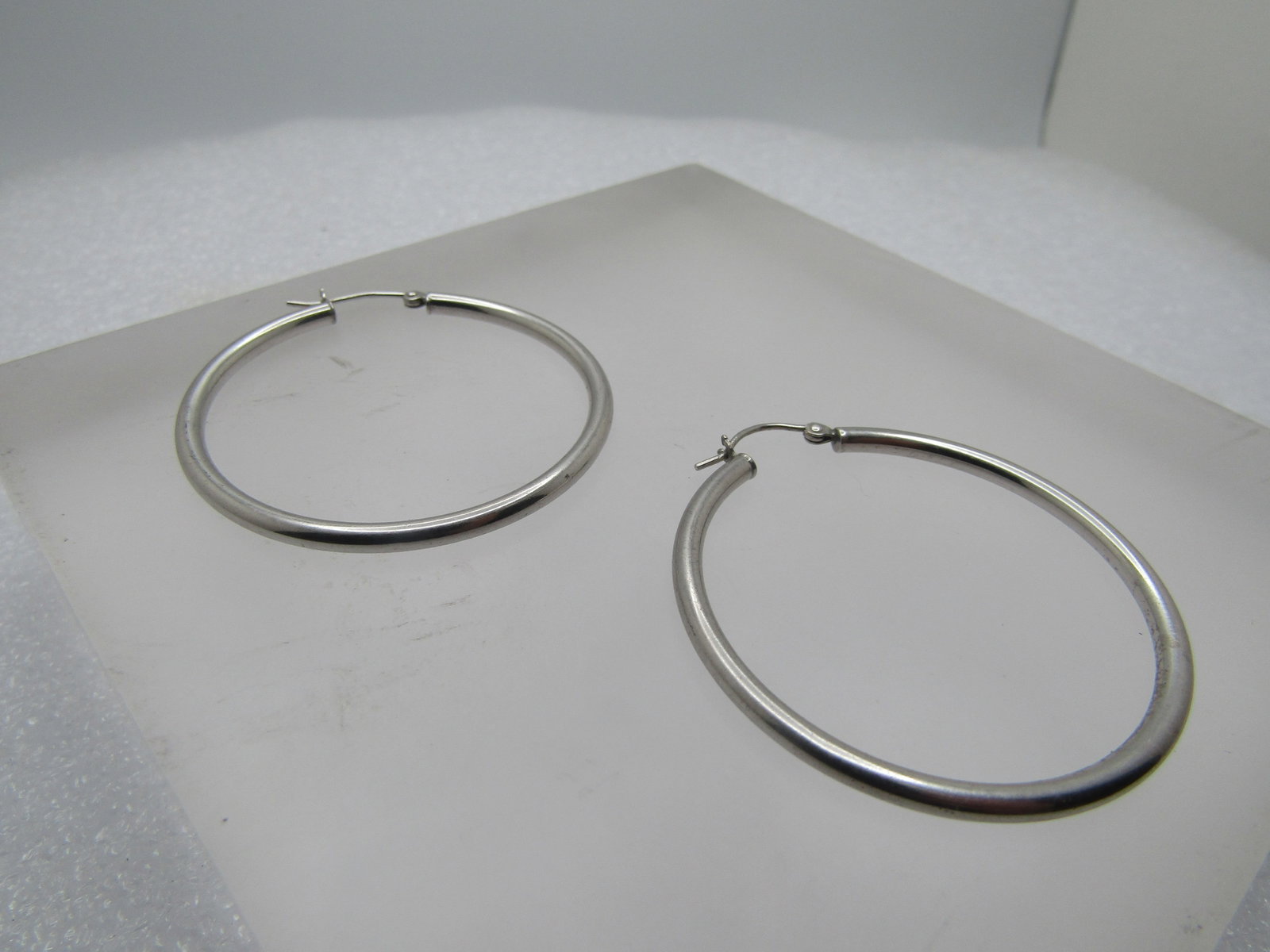 Vintage Sterling Hoop Pierced Earrings, 1.5", 1970's-1980's, Signed - 5