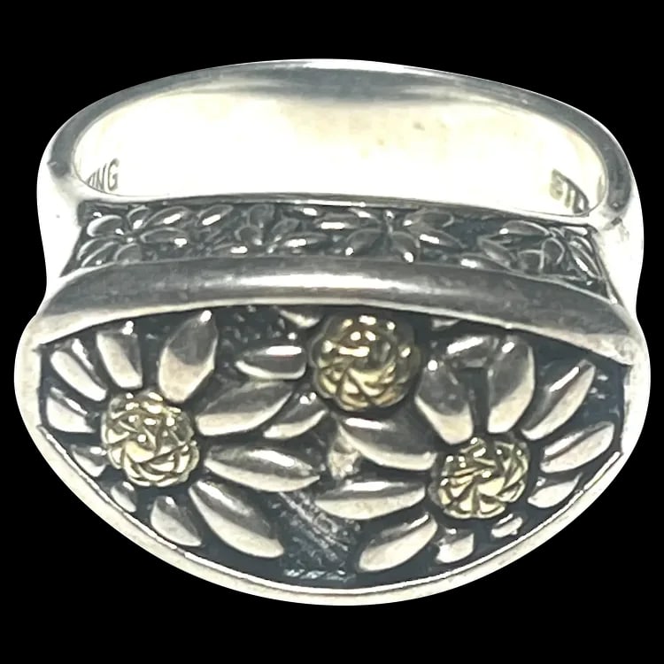 Vintage ANN KING Two Tone Sterling Silver & 18K Yellow Gold Daisy Flower Ring (1 of 7)