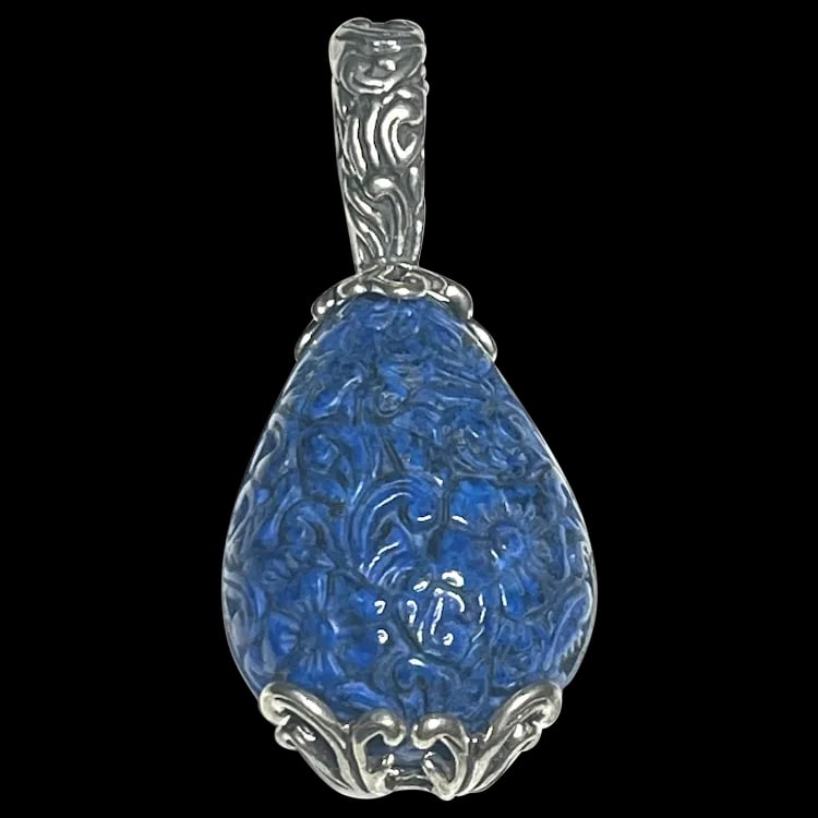 Estate Carolyn Pollack Carved Lapis Sterling Silver Signed Pendant (1 of 5)