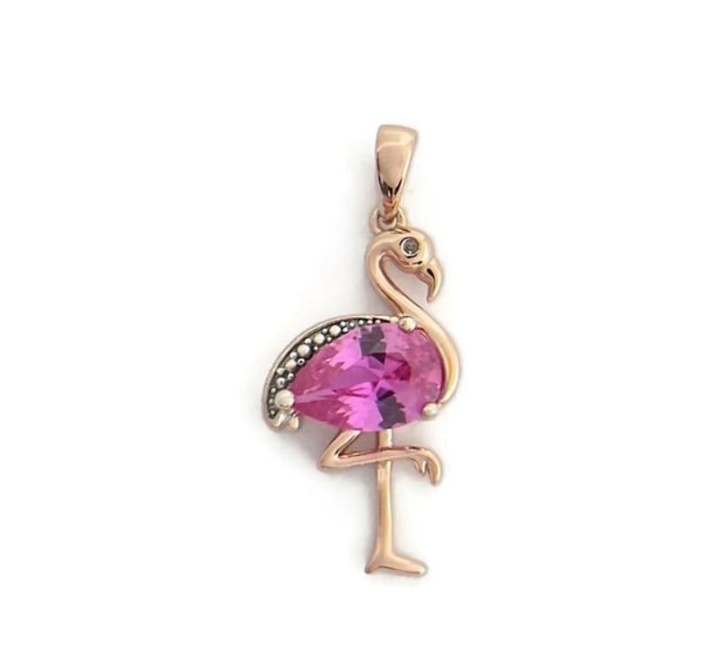 Pink Gemstone Flamingo Charm Rose Gold-Plated Sterling Silver, 1.54 Grams: Pink Gemstone Flamingo Charm Rose Gold-Plated Sterling Silver, 1.54 GramsThis is such a lovely charm! Please let us know if you have any questions.Gemstones: 1 pear pink cubic zirconiaMetal: rose gold