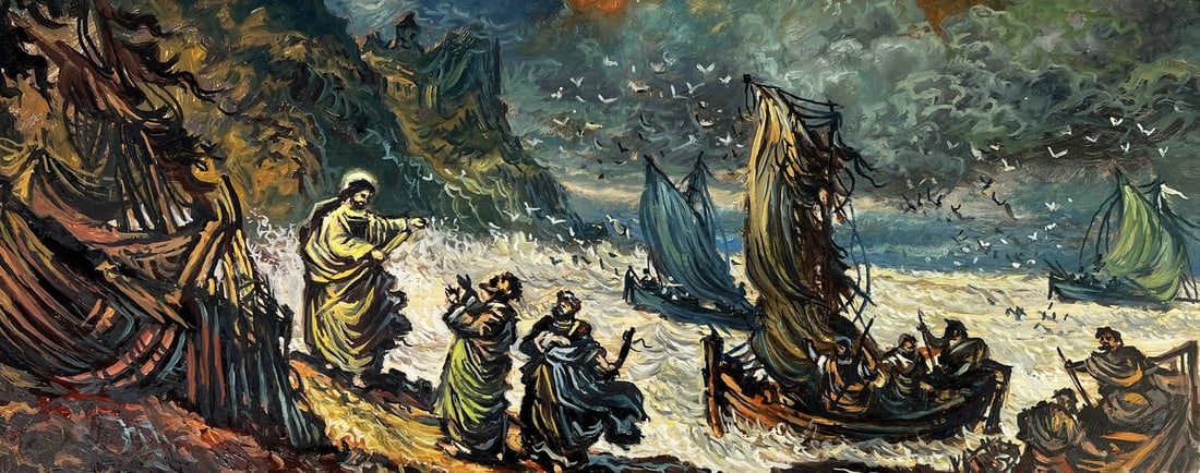 Oil painting Jesus by the seashore Alexander Litvinov: Title: Oil painting Jesus by the seashore Alexander Litvinov Description: NoAAA6083*** ABOUT THIS PAINTING **** TITLE: "Jesus by the seashore"* ARTISTS: Alexander Arkadievich Litvinov* SIZE: 21.5x54 c