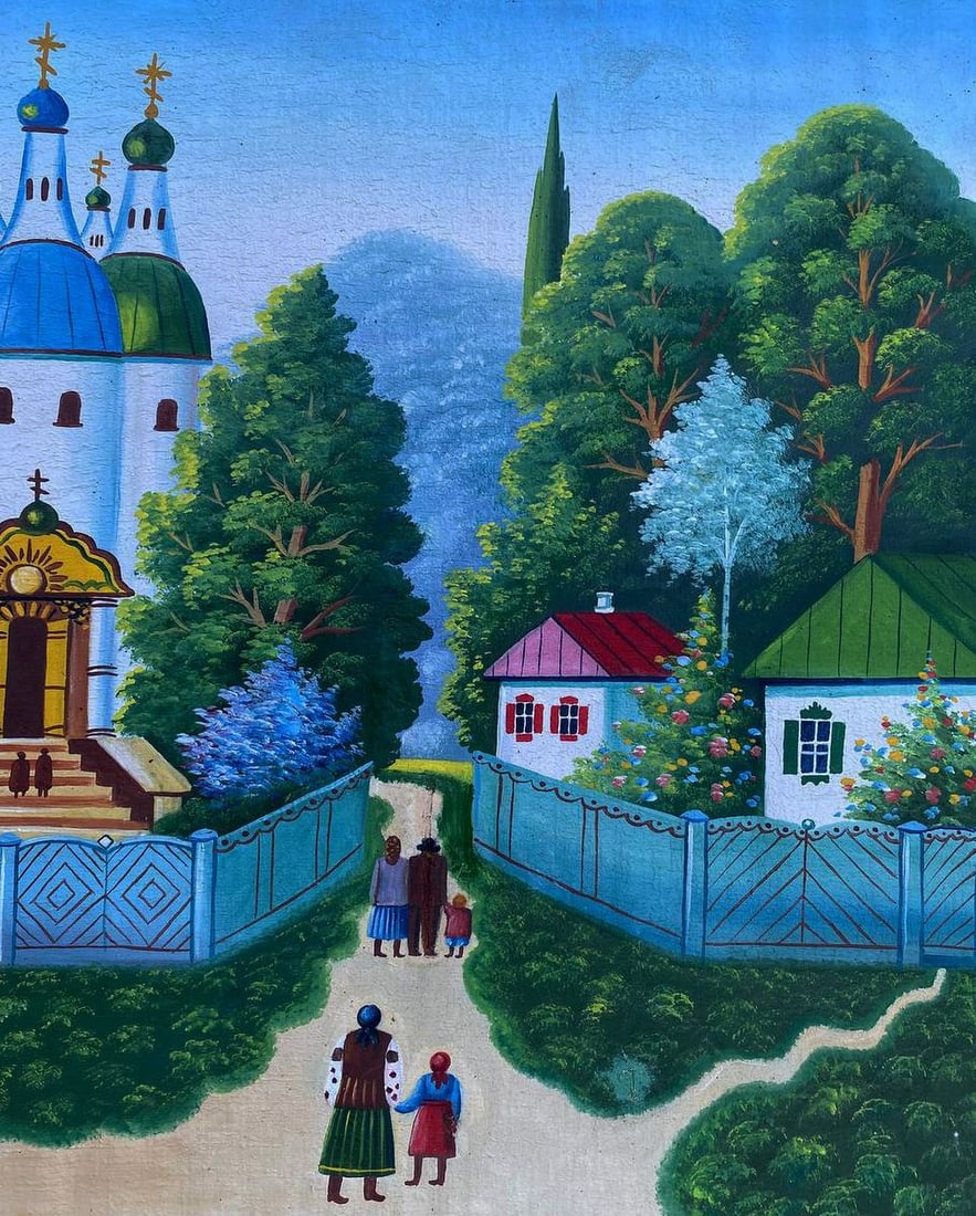 Oil painting Sunday trip to church Unknown artist - 3