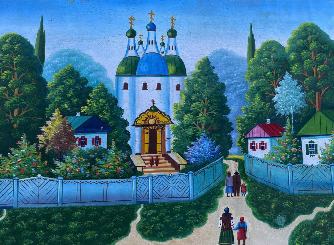 Oil painting Sunday trip to church Unknown artist - 4