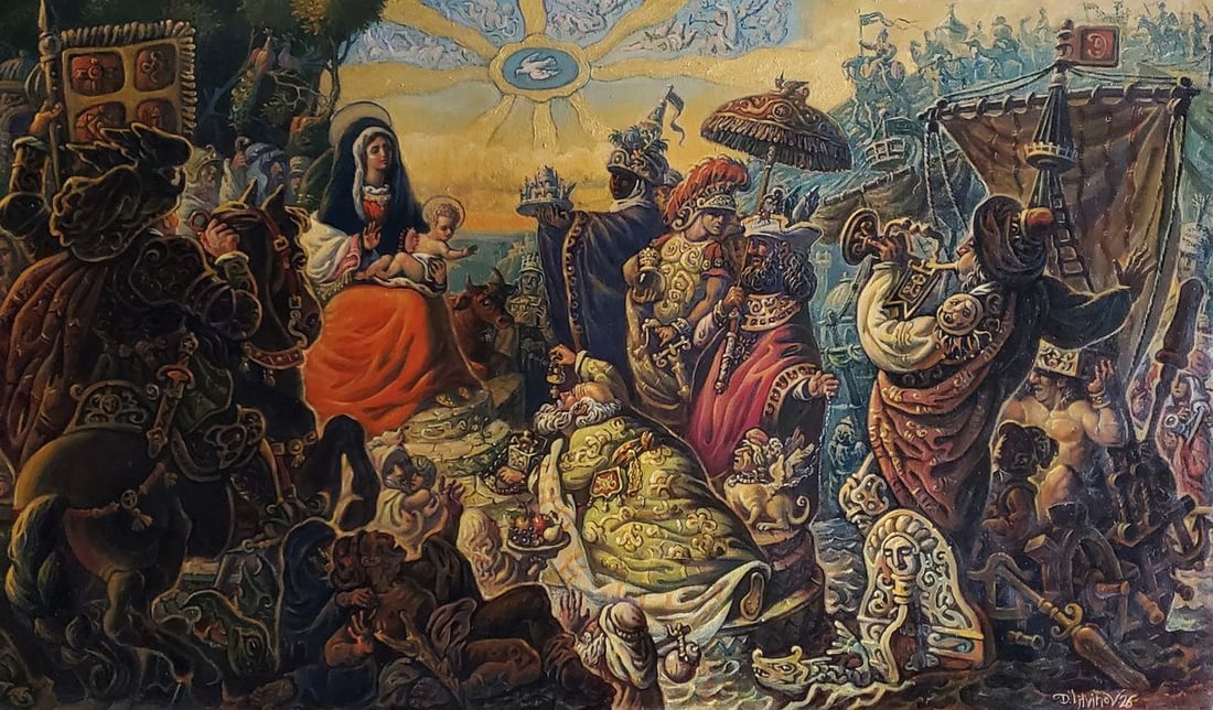 Oil painting Adoration of the Magi Daniil Litvinov: Title: Oil painting Adoration of the Magi Daniil Litvinov Description: NoLitv 1206*** ABOUT THIS PAINTING **** TITLE: "Adoration of the Magi"* ARTISTS: Daniil Litvinov* SIZE: 147x86 cm/'57.87x33.85 in