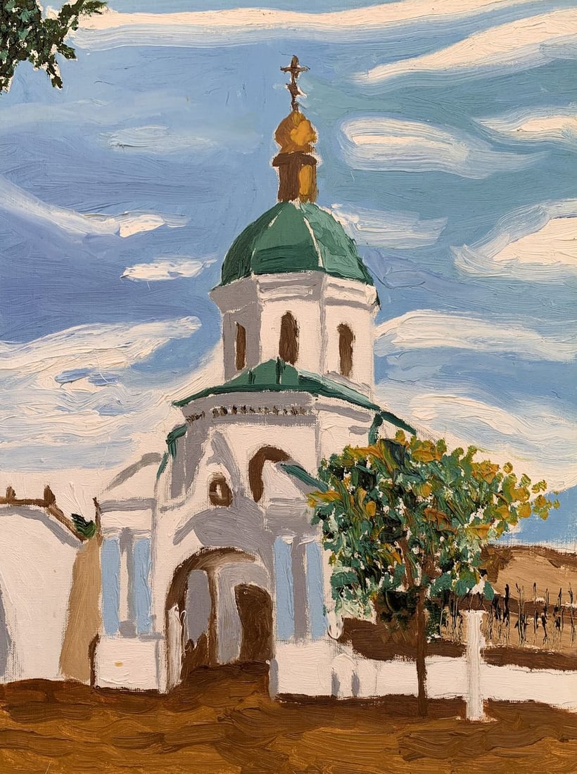 Oil painting City Church Oleksandr Gukalov: Title: Oil painting City Church Oleksandr Gukalov Description: NoAAA3245"City Church" is a beautifully rendered Oil painting that captures the serene and timeless beauty of a traditional church in a c