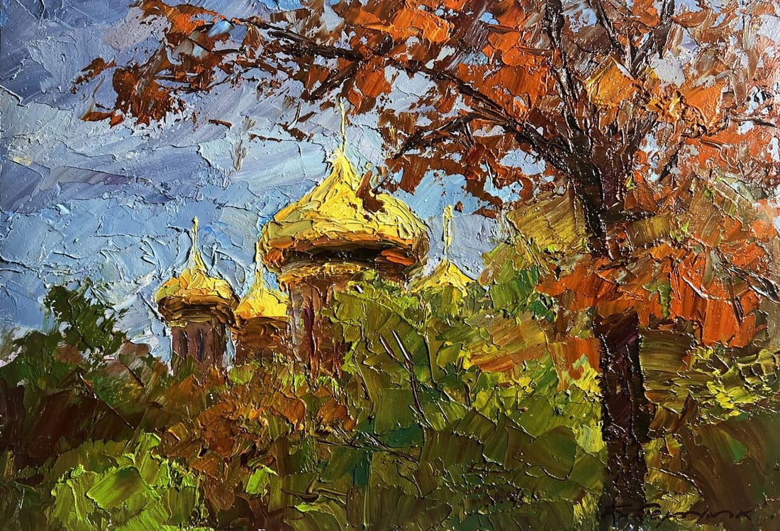 Oil painting Golden domes behind the trees Boris Serdyuk - 3