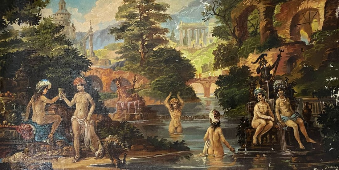 Oil painting Bathers Alexander Arkadievich Litvinov: Title: Oil painting Bathers Alexander Arkadievich Litvinov Description: NoLitv 157 *** ABOUT THIS PAINTING *** * TITLE: "Bathers" * ARTISTS: Alexander Arkadievich Litvinov * SIZE: 69x35 cm/'27.16x13.7