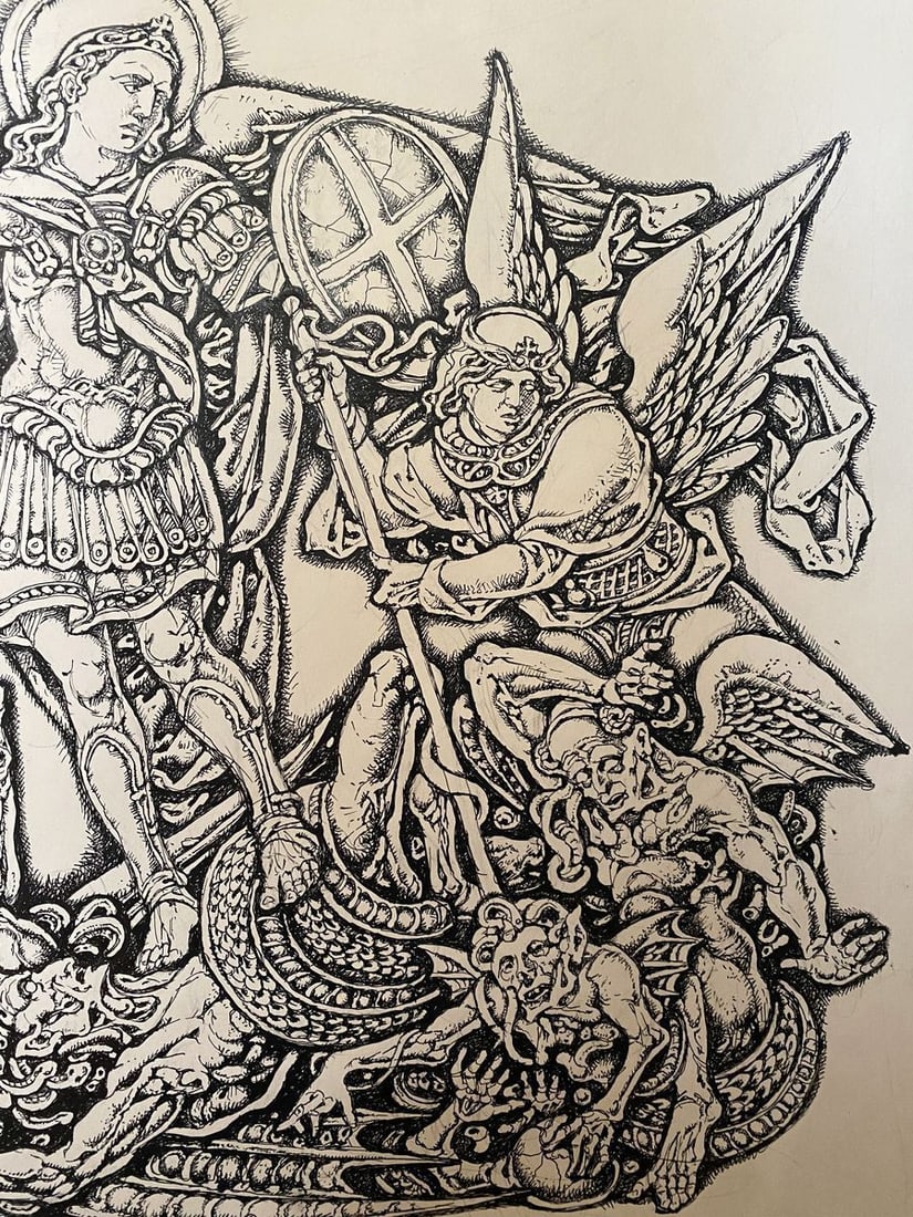 Ink painting Michael the Archangel Litvinov Oleg Arkad'yevich - 3