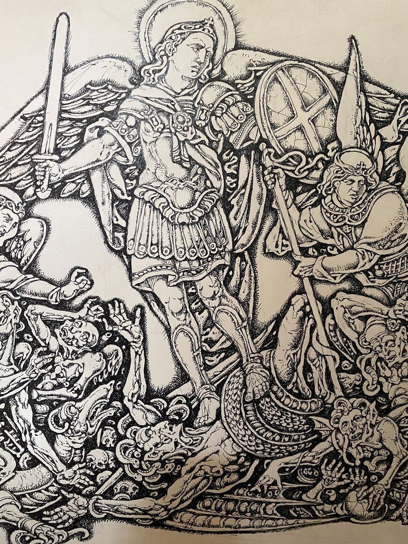 Ink painting Michael the Archangel Litvinov Oleg Arkad'yevich - 4