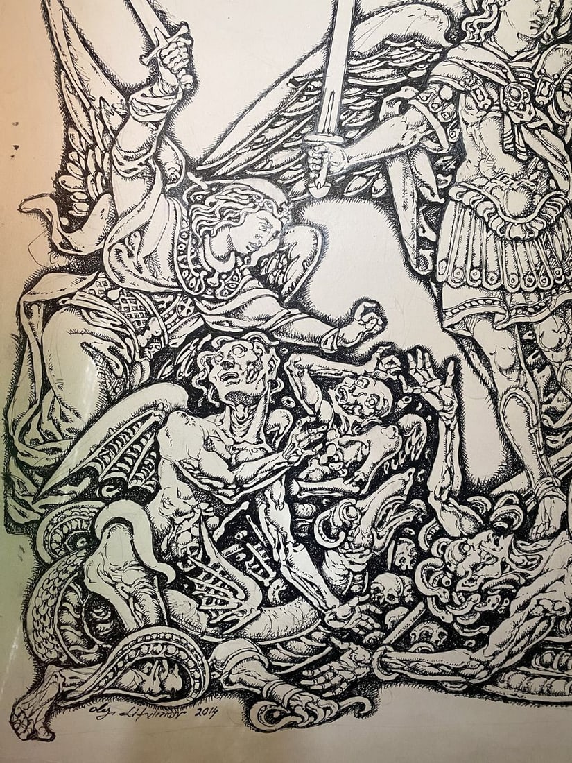 Ink painting Michael the Archangel Litvinov Oleg Arkad'yevich - 6