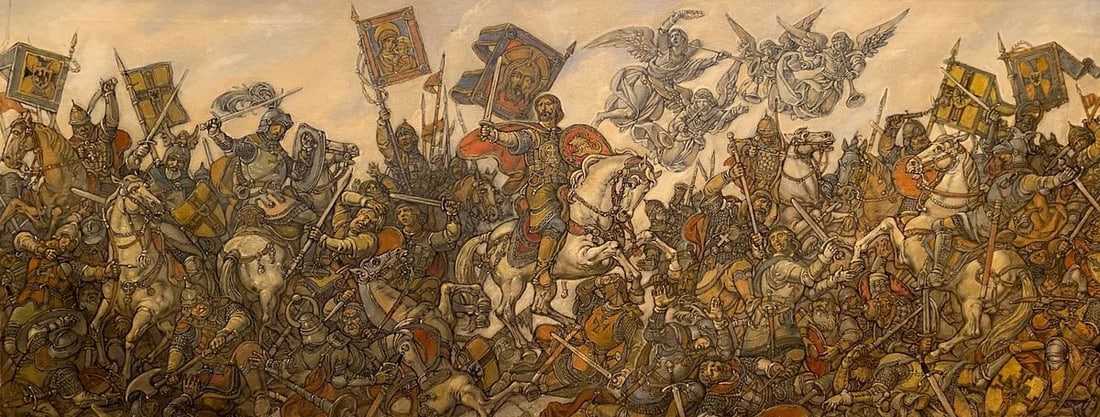 Oil painting Glorious fight Litvinov Oleg Arkad'yevich: Title: Oil painting Glorious fight Litvinov Oleg Arkad'yevich Description: NoLitv 589 *** ABOUT THIS PAINTING *** * TITLE: "Glorious fight" * ARTISTS: Litvinov Oleg Arkad'yevich * SIZE: -x- cm/'-x- in