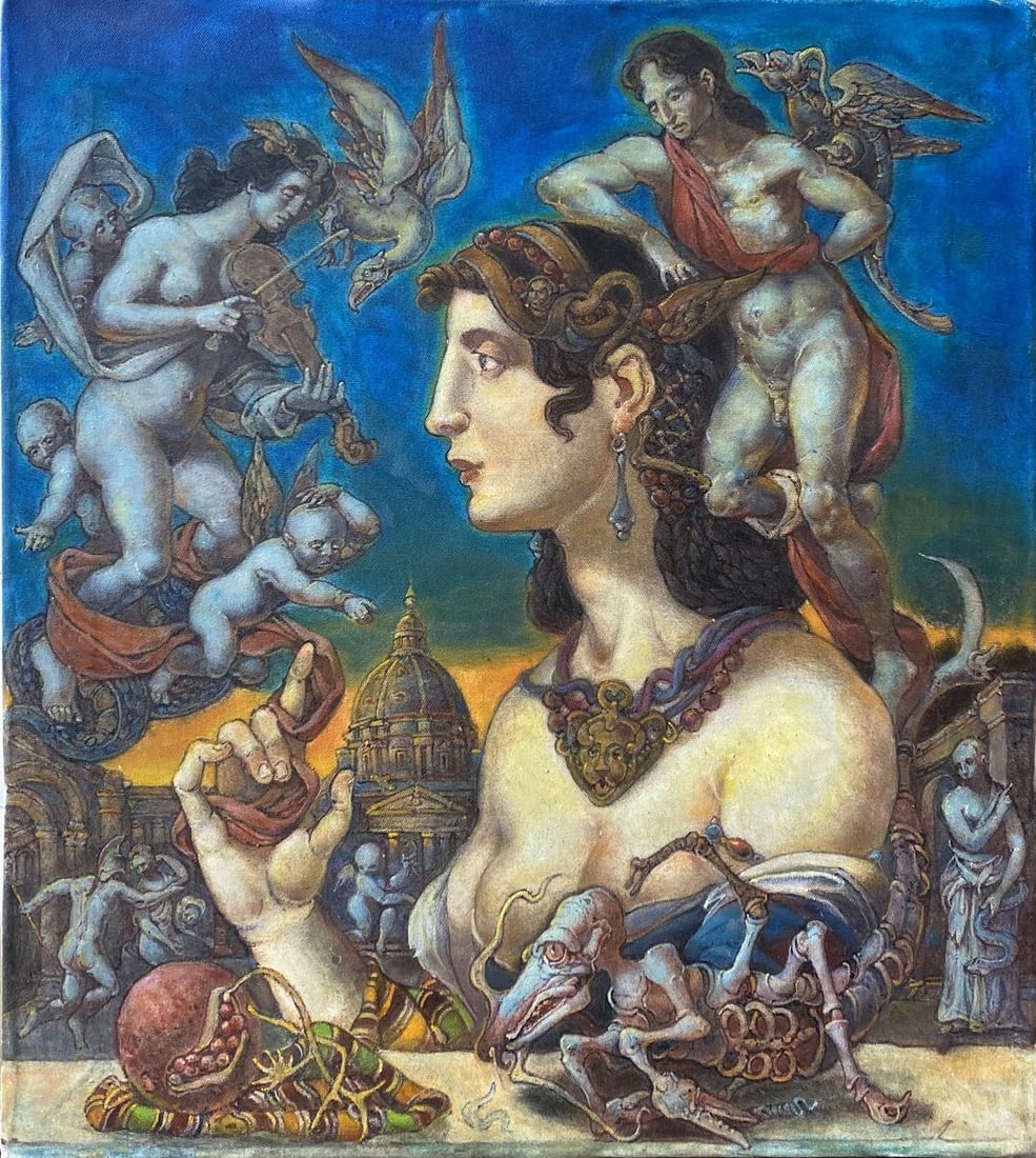 Oil painting Covid in Rome Litvinov Oleg Arkad'yevich: Title: Oil painting Covid in Rome Litvinov Oleg Arkad'yevich Description: NoLitv 646 *** ABOUT THIS PAINTING *** * TITLE: "Covid in Rome" * ARTISTS: Litvinov Oleg Arkad'yevich * SIZE: 53x56 cm/'20,86x