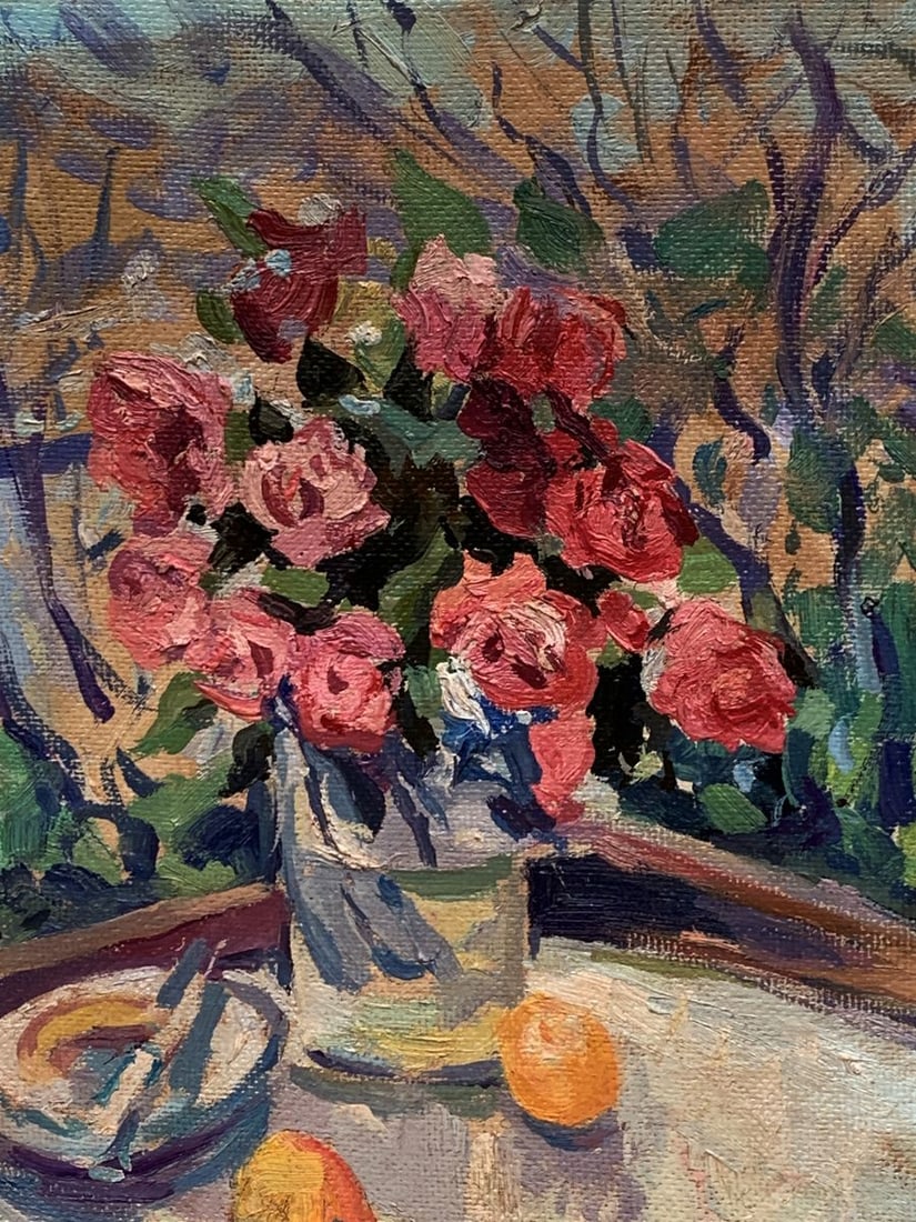 Oil painting A gift of red roses Unknown artist - 9