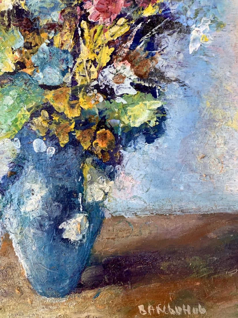 Oil painting Wild flowers in a blue vase Vadim Aksenov - 11