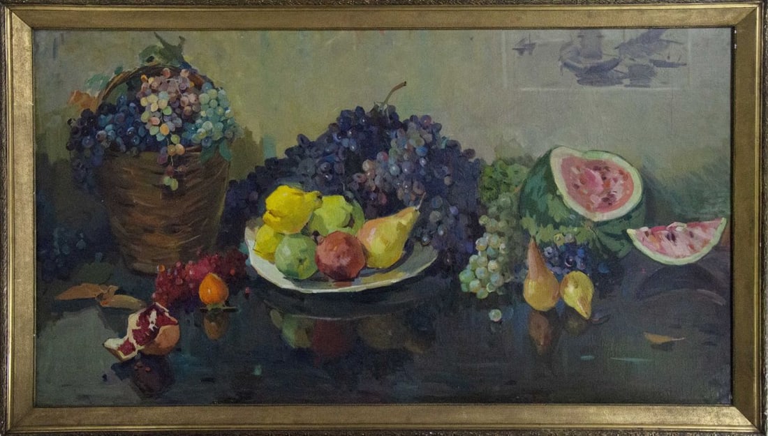 Oil painting Still lfie Karnaukh Petr Mikhailovich: Title: Oil painting Still lfie Karnaukh Petr Mikhailovich Description: NoVernd 31 *** ABOUT THIS PAINTING *** * TITLE: "Still life" * ARTISTS: Karnaukh Petr Mikhailovich * SIZE: 109.5x200 cm/'43.11x78