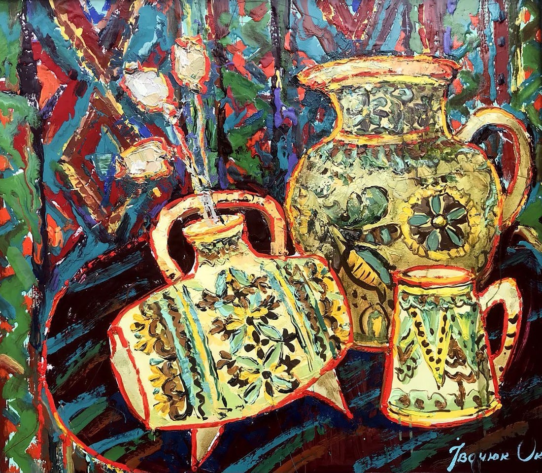 Oil painting Still life from Kosovo Kalenyuk Oksana: Title: Oil painting Still life from Kosovo Kalenyuk Oksana Description: NoKalen 1119In the mesmerizing oil painting titled "Still Life from Kosovo," the viewer is transported into a world of vibrant
