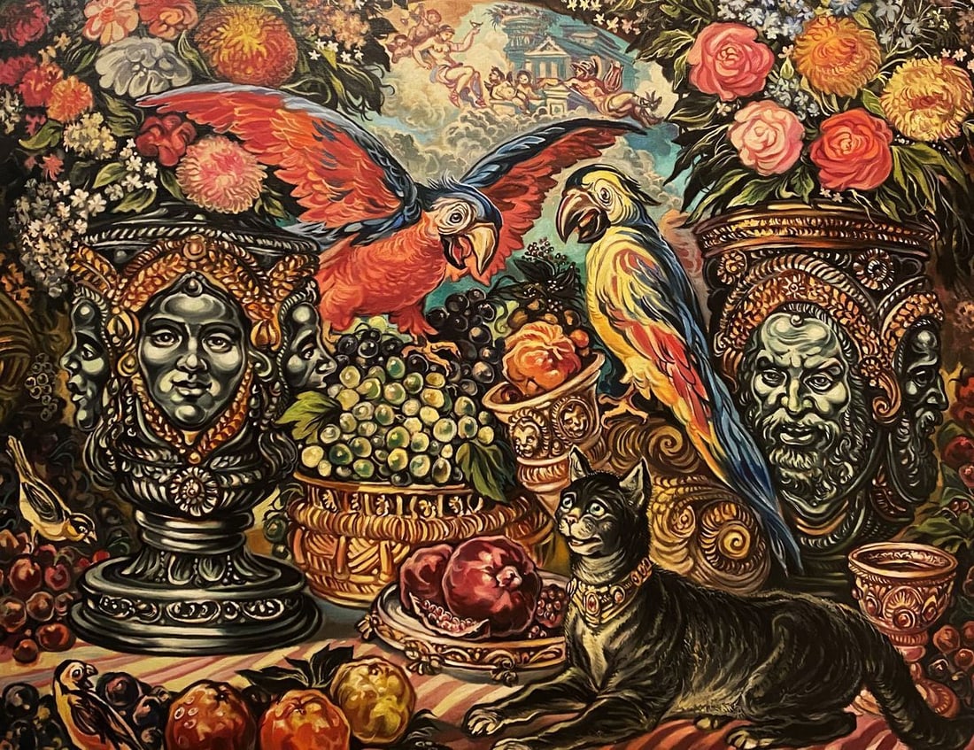 Oil painting Still life with parrots Alexander Arkadievich Litvinov: Title: Oil painting Still life with parrots Alexander Arkadievich Litvinov Description: NoLitv 514 *** ABOUT THIS PAINTING *** * TITLE: "Still life with parrots" * ARTISTS: Alexander Arkadievich