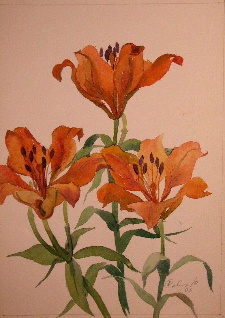 Watercolor painting Lilies Kalebets Valery: Title: Watercolor painting Lilies Kalebets Valery Description: NoSav 252 *** ABOUT THIS PAINTING *** * TITLE: "Lilies" * ARTISTS: Kalebets Valery * SIZE: -x- cm/'-x- inches' * MEDIUM: watercolor,