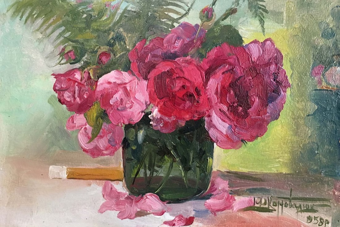 Oil painting Pink roses Konovalyuk Fedor Zotikovich: Title: Oil painting Pink roses Konovalyuk Fedor Zotikovich Description: NoVerns 55 *** ABOUT THIS PAINTING *** * TITLE: "Pink roses" * ARTISTS: Konovalyuk Fedor Zotikovich * SIZE: 20x30 cm/'7.87x11.81