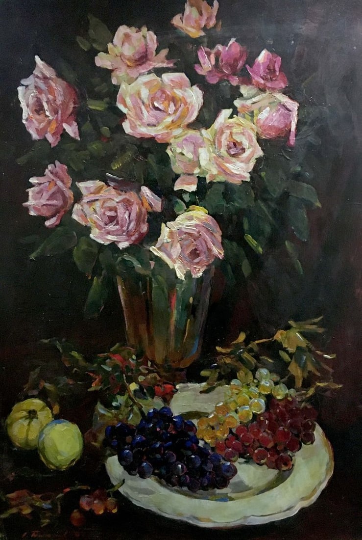 Oil painting Roses on the table Bakaev Sergey Ivanovich: Title: Oil painting Roses on the table Bakaev Sergey Ivanovich Description: NoVerns 165 *** ABOUT THIS PAINTING *** * TITLE: "Roses on the table" * ARTISTS: Bakaev Sergey Ivanovich * SIZE: 100x70 cm/'
