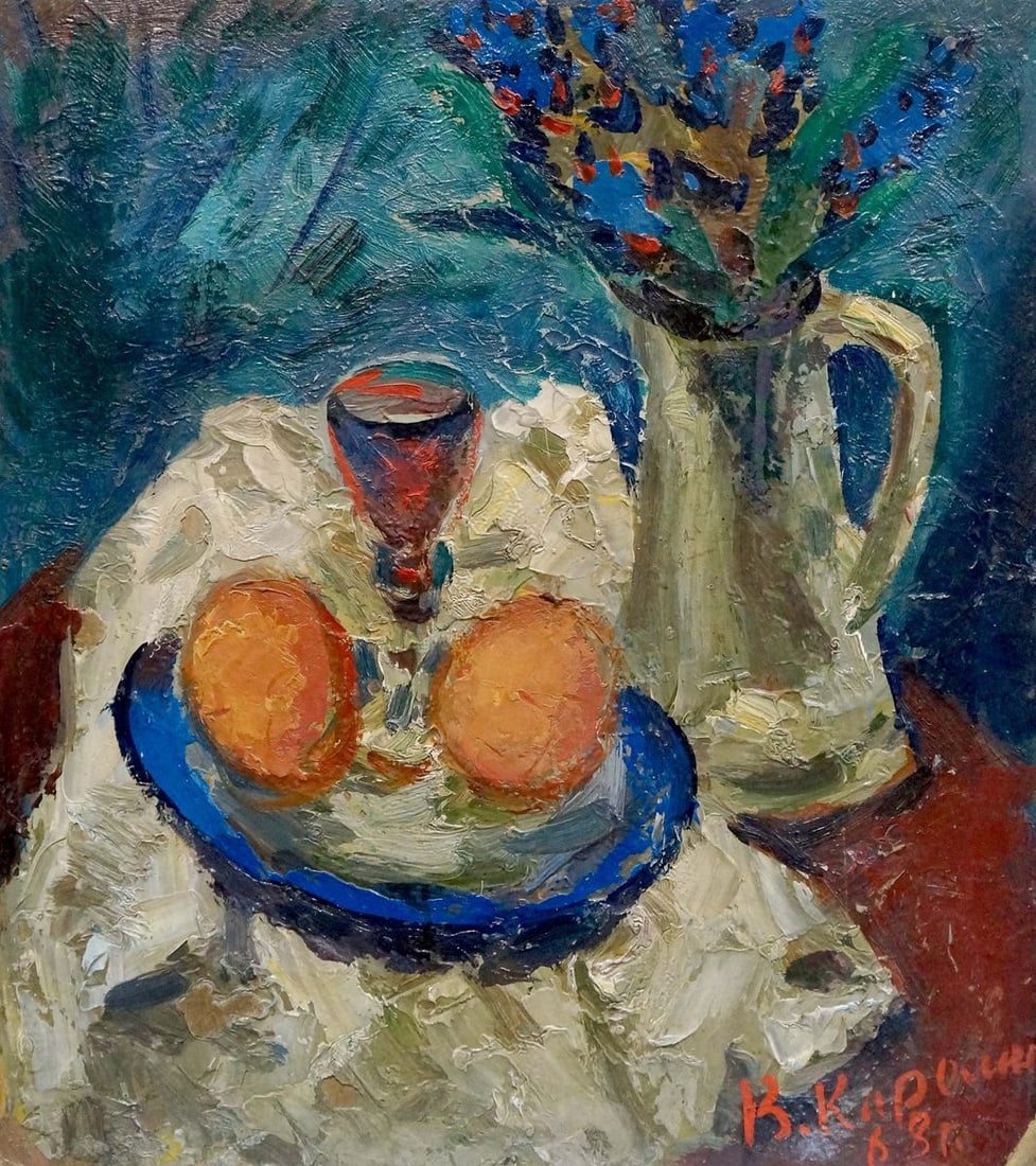 Oil painting Still life Karelin Vyacheslav: Title: Oil painting Still life Karelin Vyacheslav Description: NoVerns 198 *** ABOUT THIS PAINTING *** * TITLE: "Still life" * ARTISTS: Karelin Vyacheslav * SIZE: 44x38 cm/'17.32x14.96 inches' *