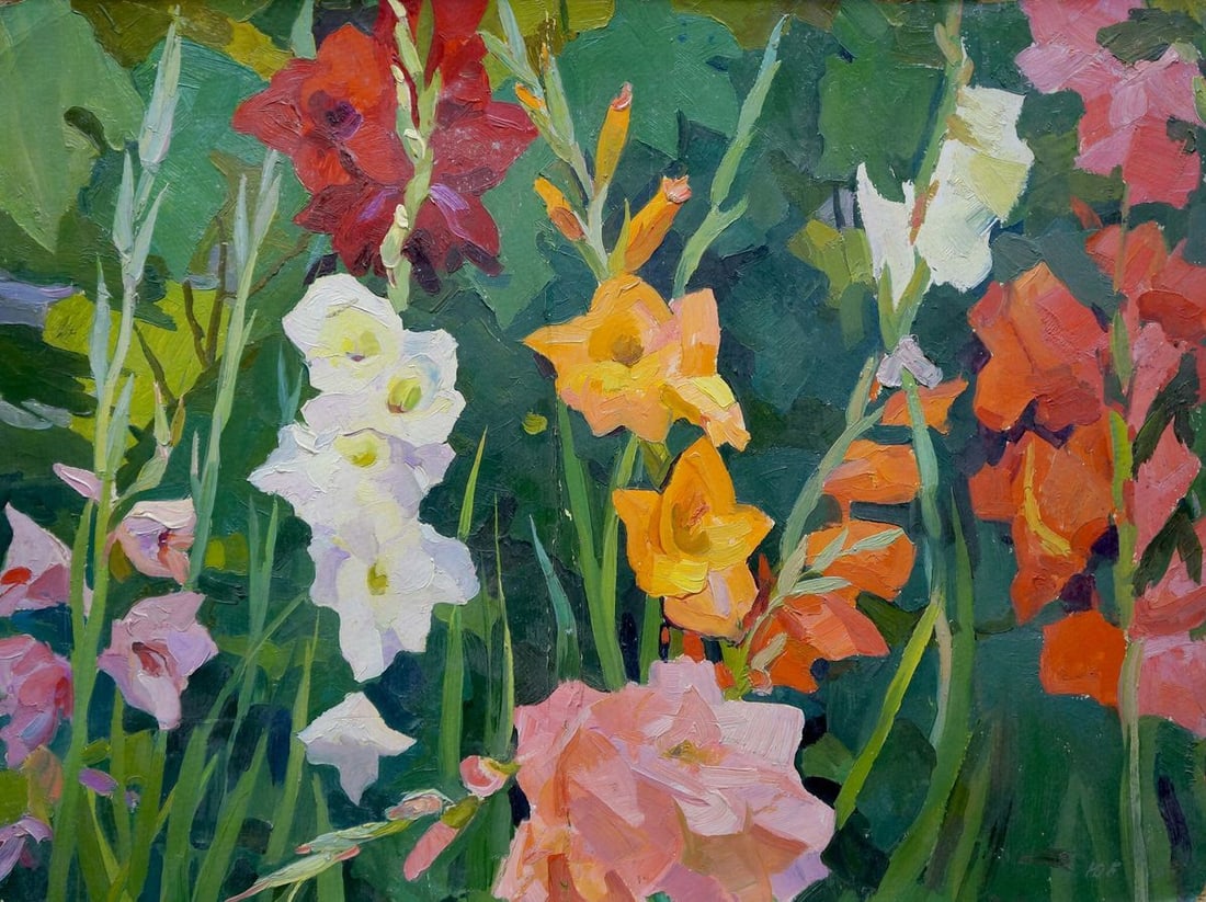 Oil painting Gladioli Balanovsky Yuri Vasilievich: Title: Oil painting Gladioli Balanovsky Yuri Vasilievich Description: NoVerns 251 *** ABOUT THIS PAINTING *** * TITLE: "Gladioli" * ARTISTS: Balanovsky Yuri Vasilievich * SIZE: 45x60 cm/'17.71x23.62